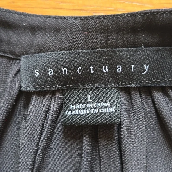 Sanctuary, Split V-Neck, Pleated Sleeve Blouse, Black, VGUC, Women's L - Picture 3 of 16